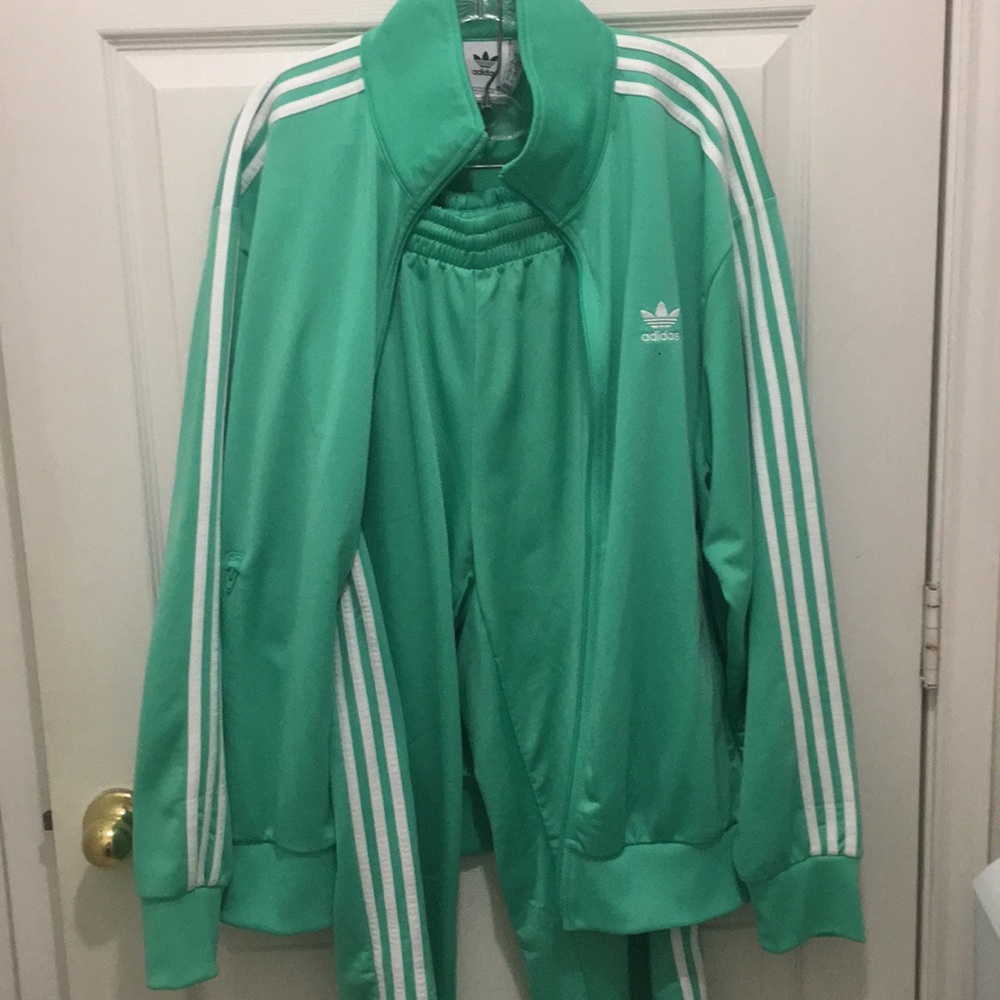 Adidas Tracksuit Sea-Foam Green warmup suit sweatsuit jacket pants set 2pc EUC